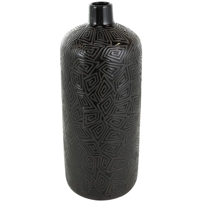 19" Black Geometric Etched Ceramic Vase