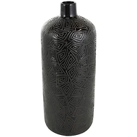 19" Black Geometric Etched Ceramic Vase