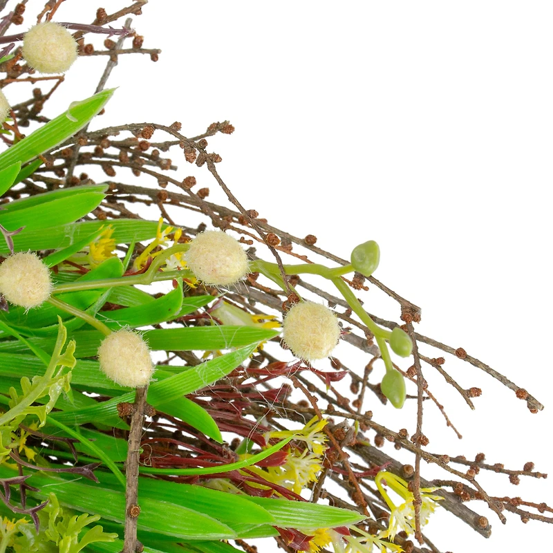 18" Green & Yellow Burrs & Brush Artificial Floral Spring Wreath