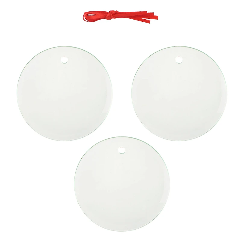 3" Round Clear Glass Sublimation Ornaments, 3ct. by Make Market®