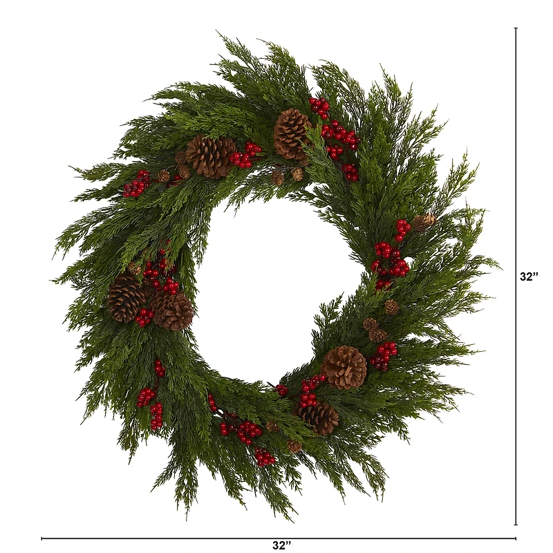 2.6ft. Cypress with Berries & Pinecones Wreath