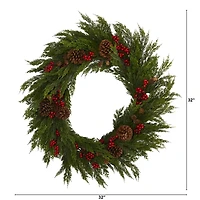 2.6ft. Cypress with Berries & Pinecones Wreath