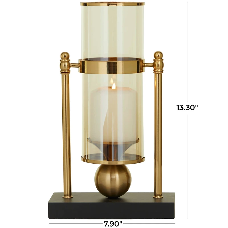 CosmoLiving by Cosmopolitan 13" Gold Metal Pillar Hurricane Lamp with Metal Stand