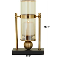 CosmoLiving by Cosmopolitan 13" Gold Metal Pillar Hurricane Lamp with Metal Stand
