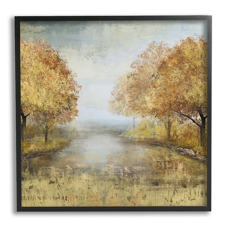 Stupell Industries Golden Autumn Tree Forest Landscape Wall Art in Frame
