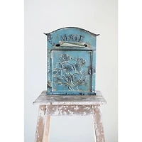 Hello Honey® 12" Distressed Blue Embossed Tin Mail Box