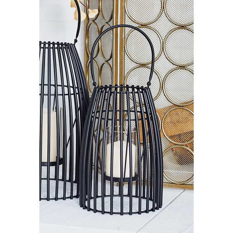 12" Black Iron Contemporary Candle Holder Lantern