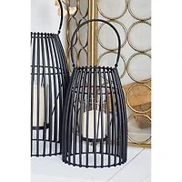 12" Black Iron Contemporary Candle Holder Lantern