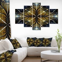 Designart - Digital Gold Fractal Flower Pattern - Contemporary Wall Art Canvas