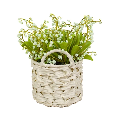 11" Lily-Of-The-Valley Flowers In White Basket