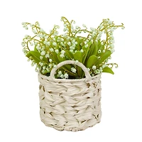 11" Lily-Of-The-Valley Flowers In White Basket