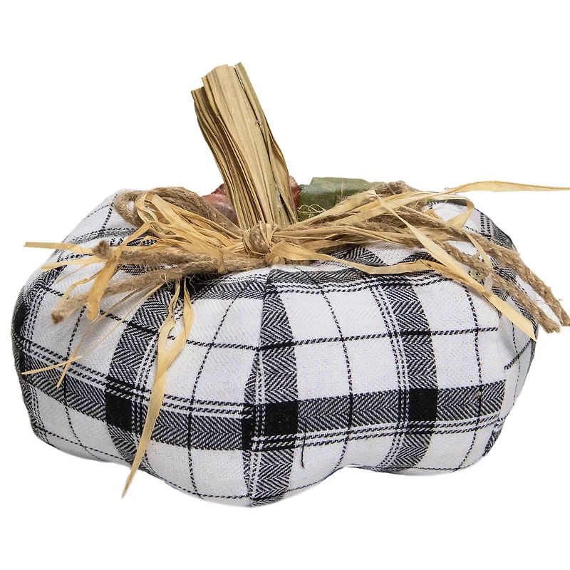 4" Black & White Fabric Fall Harvest Tabletop Pumpkin