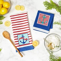 DII® Anchor's Away Collection Embellished Patch Kitchen Dishtowels, 2ct.