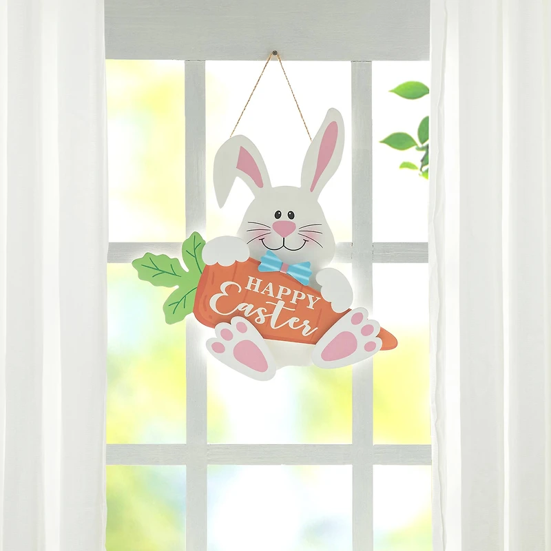 Glitzhome® 14" Happy Easter Bunny & Carrot Door Hanger