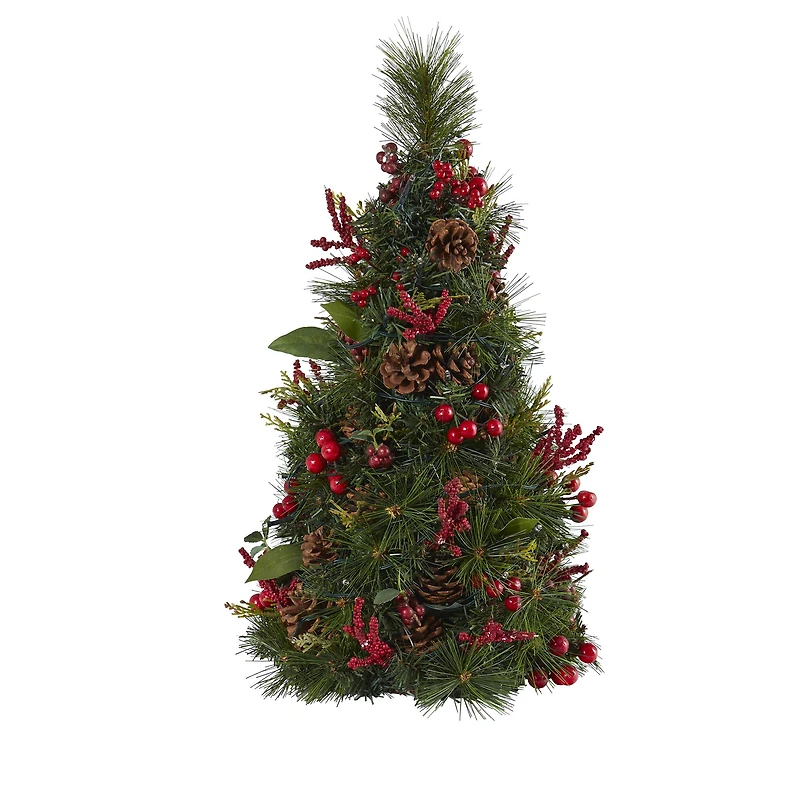 2ft. Pre-Lit Mixed Berry & Pine Cone Artificial Christmas Tree with Clear LED Lights