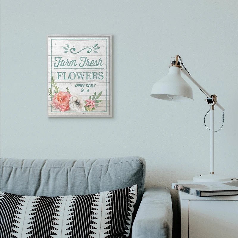 Stupell Industries Farm Fresh Flowers Gray Framed Wall Art