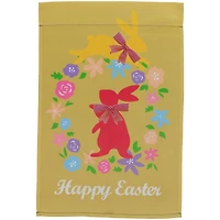 Golden Happy Easter Floral Hopping Bunnies Garden Flag