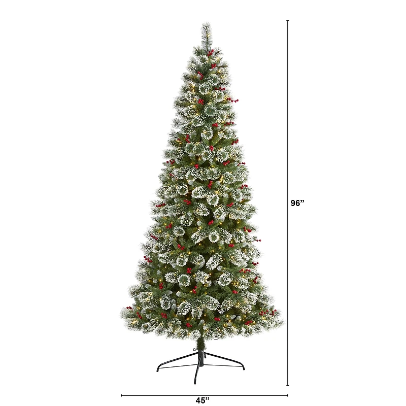 8ft. Pre-Lit Frosted Swiss Pine & Berries Artificial Christmas Tree with Clear LED Lights
