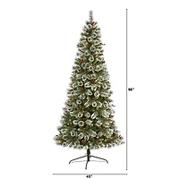 8ft. Pre-Lit Frosted Swiss Pine & Berries Artificial Christmas Tree with Clear LED Lights