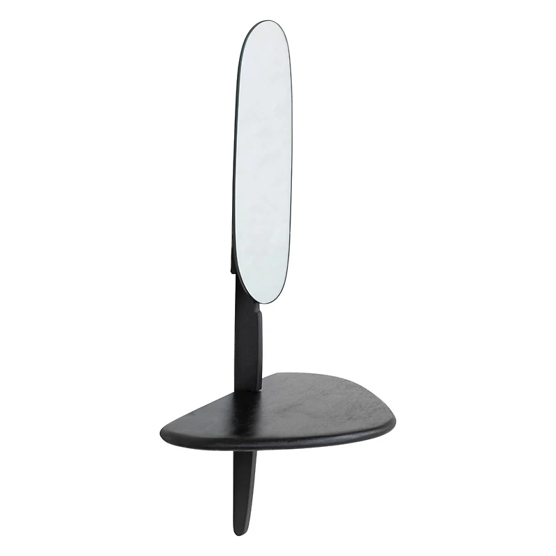Hello Honey® 15" Matte Black Organic Shaped Wall Mirror with Shelf