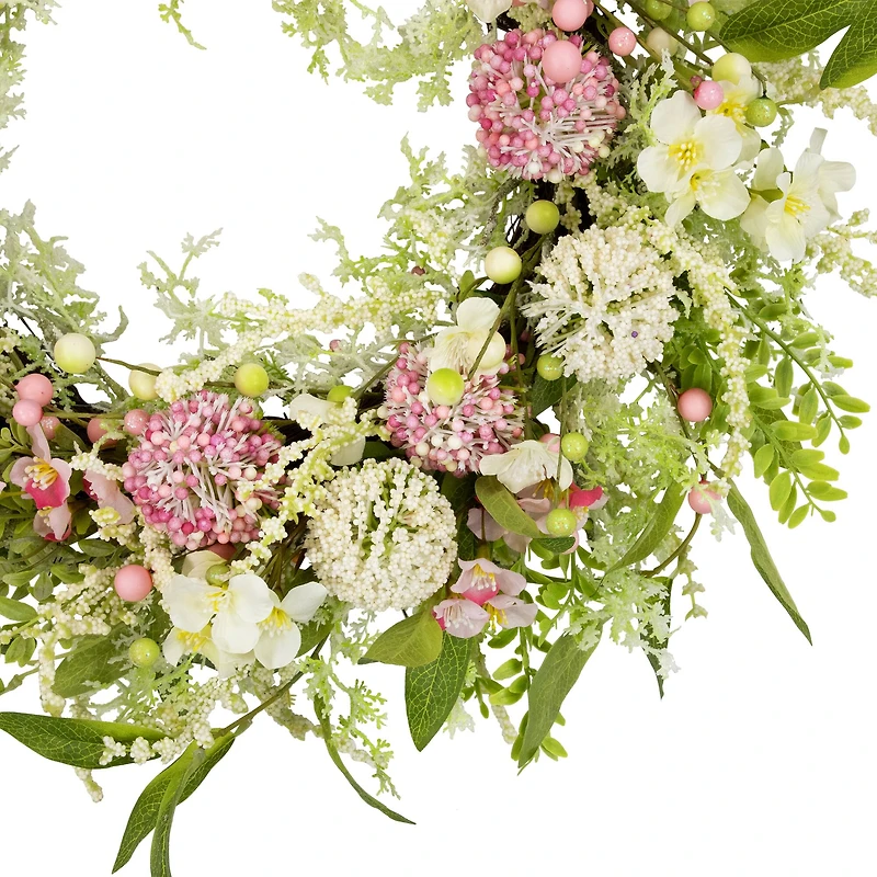 28" Pink & Green Hydrangea & Berry Floral Spring Wreath