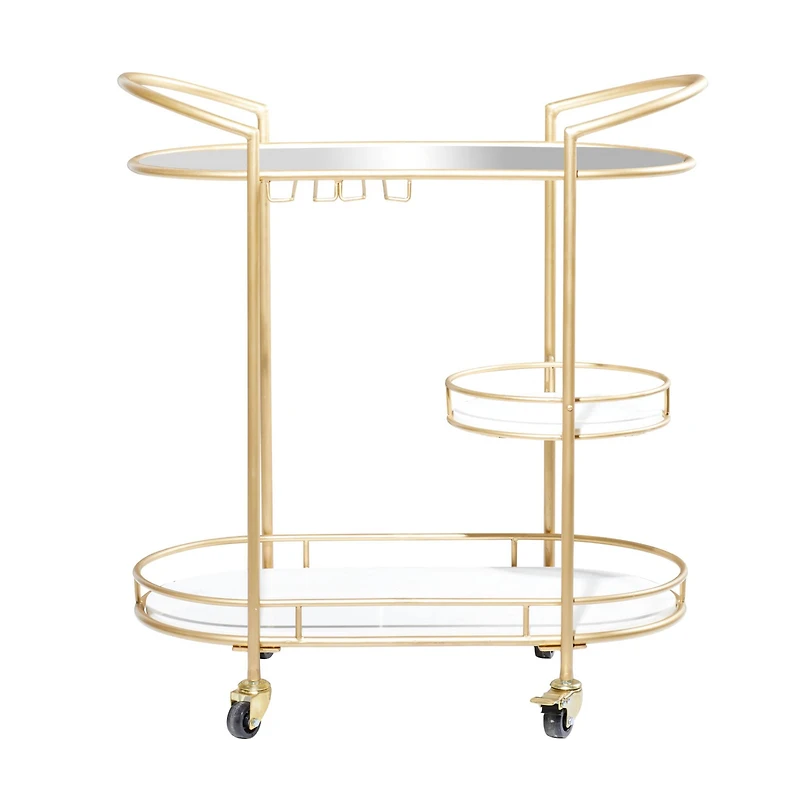 Gold Metal Contemporary Bar Cart, 33" x 31" x 16"