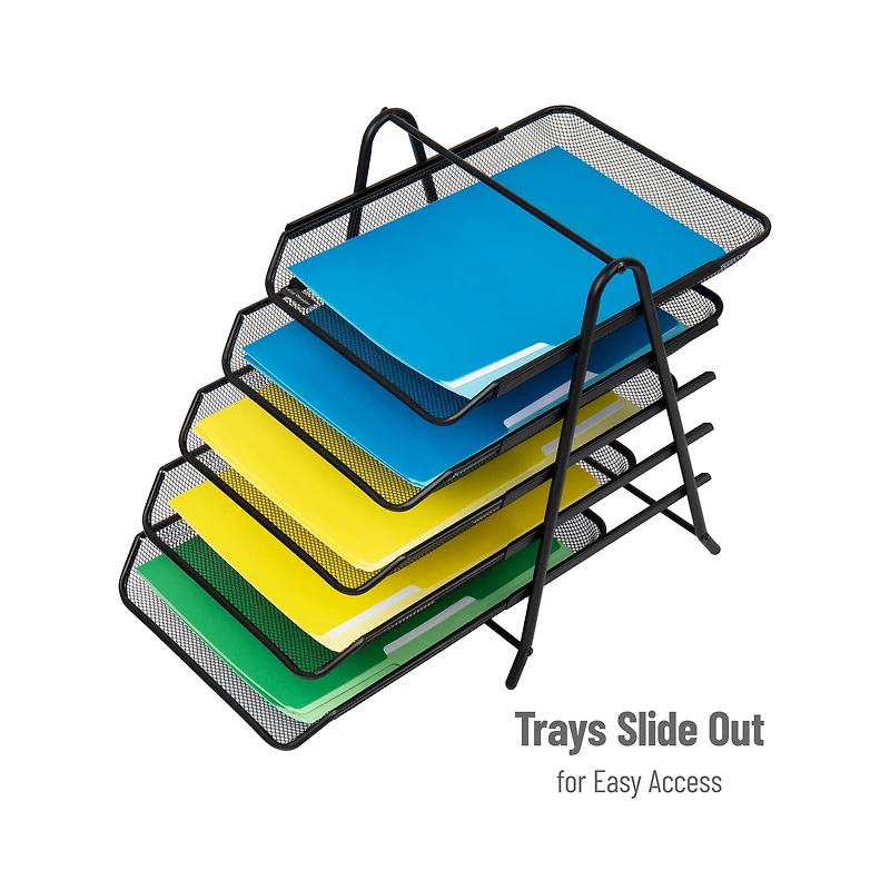 Mind Reader Network Collection Mesh Black 5-Tier Paper & File Desktop Organizer with File Folders