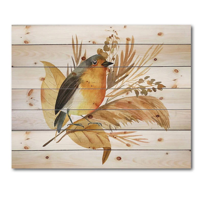 Designart - Robin Bird and Autumn Flowers