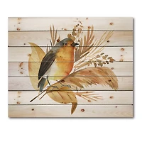 Designart - Robin Bird and Autumn Flowers