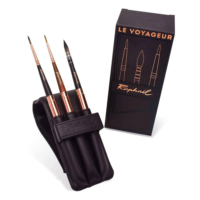 Raphaël Le Voyageur Black Wallet 3 Brush Travel Set