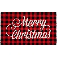Red and Black Plaid "Merry Christmas" Natural Coir Christmas Outdoor Doormat 18" x 30"