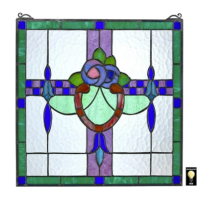 Design Toscano 17" Nightshade Arts & Crafts Tiffany-Style Stained Glass Window Hanging Décor