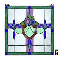 Design Toscano 17" Nightshade Arts & Crafts Tiffany-Style Stained Glass Window Hanging Décor 