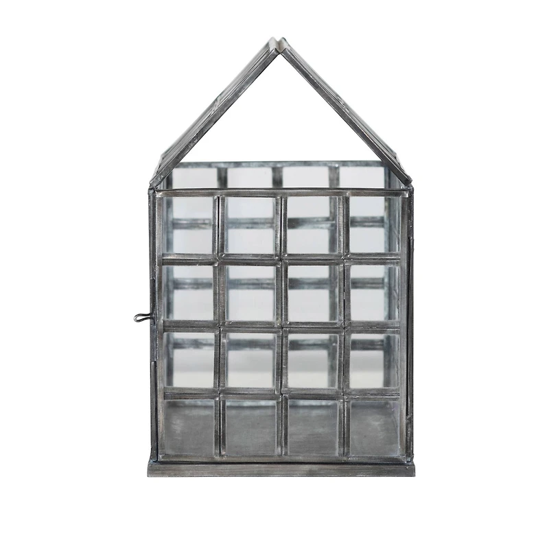 Hello Honey® 10" Zinc Finish Metal & Glass Greenhouse Terrarium