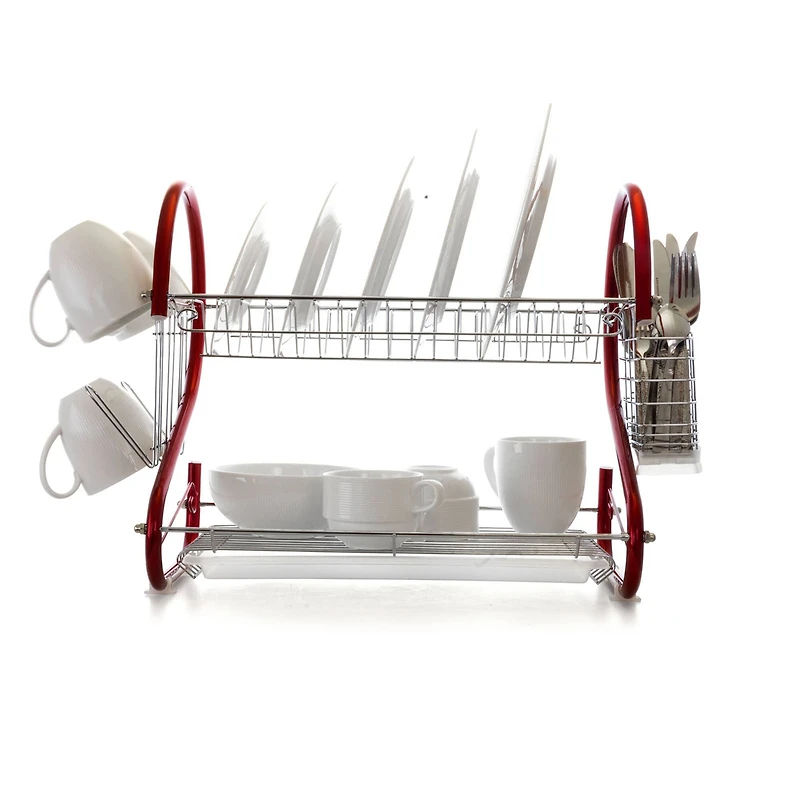 MegaChef 16" Red 2-Shelf Iron Wire Dish Rack