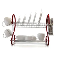 MegaChef 16" Red 2-Shelf Iron Wire Dish Rack