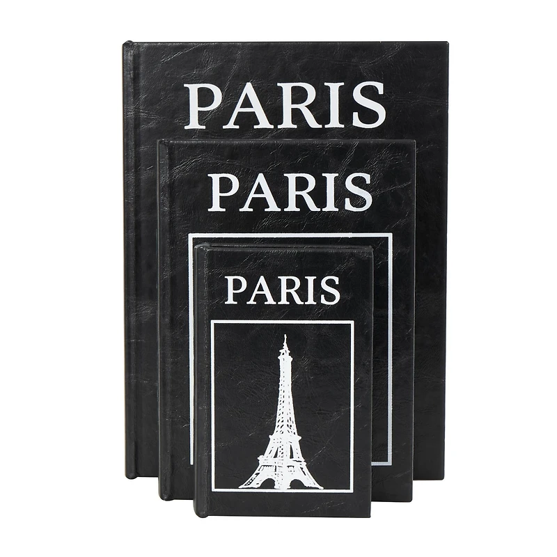 Black Eiffel Tower Paris Storage Book Box Set