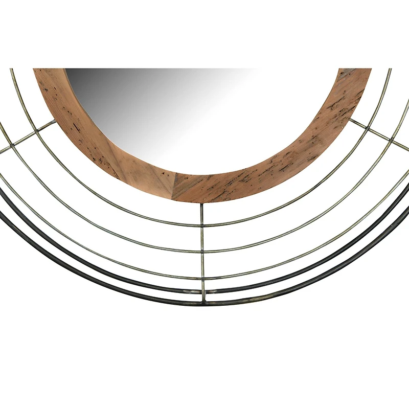 Hello Honey® Round Wall Mirror with Wood Frame and Metal Wire Surround