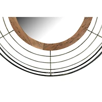 Hello Honey® Round Wall Mirror with Wood Frame and Metal Wire Surround