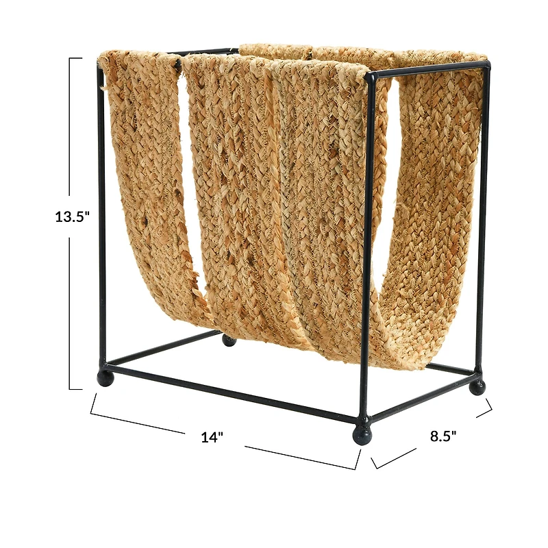 Hello Honey® Natural & Black Woven Jute & Metal Magazine Holder
