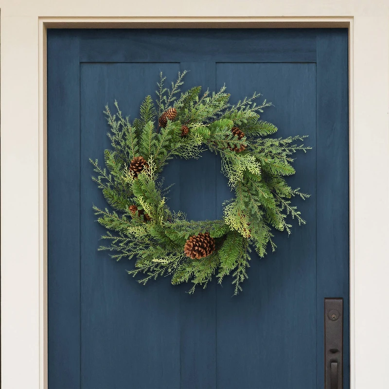 Puleo 24" Green Cypress Floral Spring Door Wreath