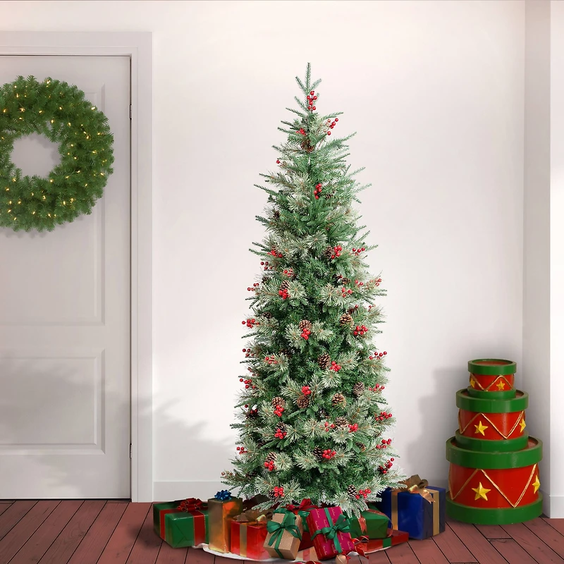 6ft. Unlit Feel Real® Virginia Pine Mixed Hinged Artificial Christmas Tree with Berries and Pinecones