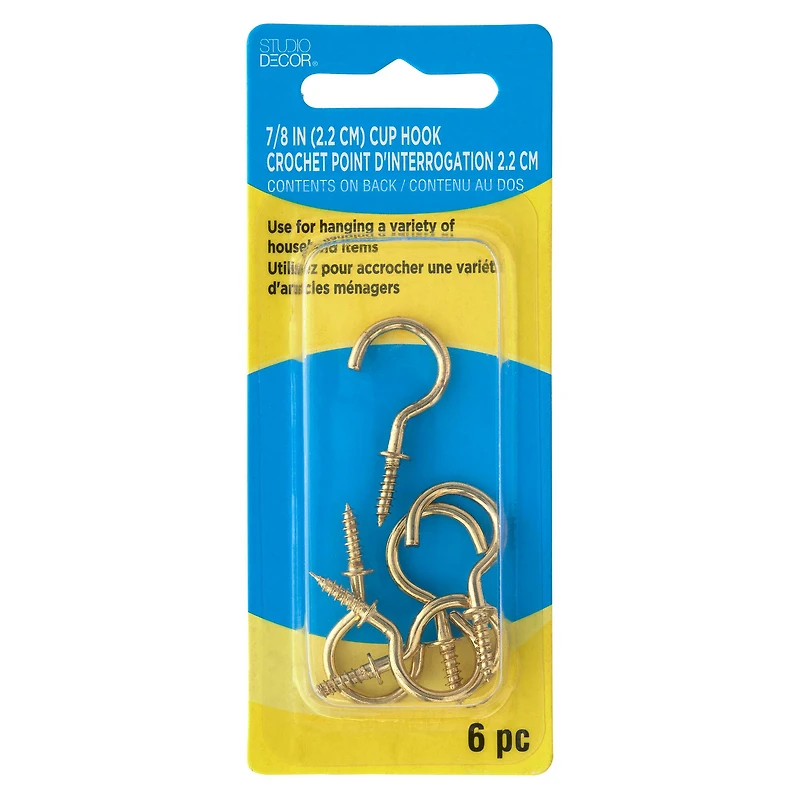 7/8" Brass Cup Hook, 6ct. by Studio Décor®