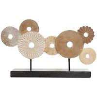 24" Beige Overlapping Carved Circle Disk Floral Sculpture with Black Stand