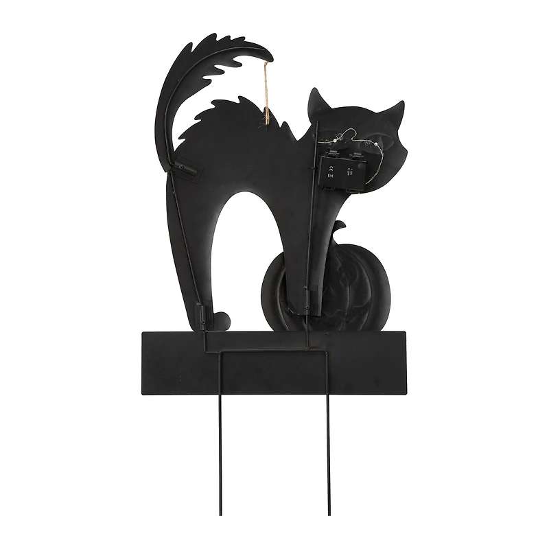 Glitzhome® 32" Lighted Metal Halloween Black Cat Yard Stake