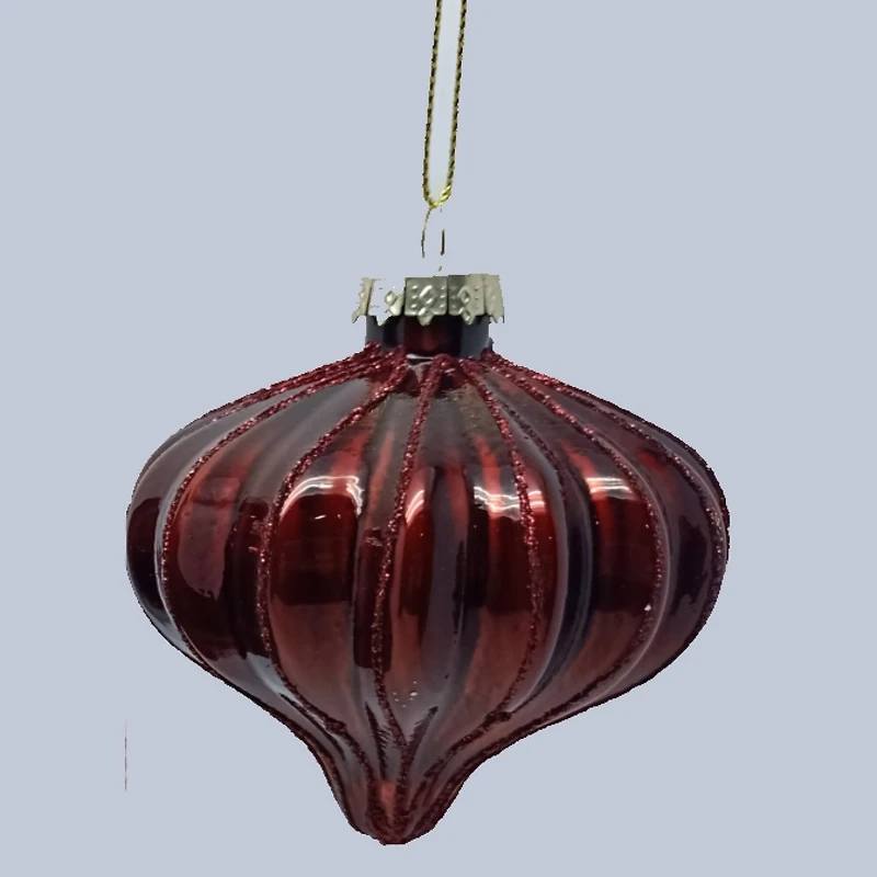 4ct Shiny Maroon Onion Glass Christmas Ornaments 3"