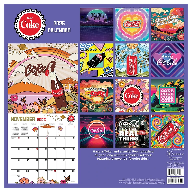 TF Publishing 2025 Coca-Cola: Retro & Refreshed! Wall Calendar
