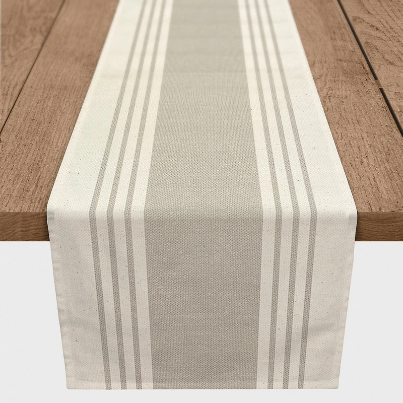 Neutral Linen Stripes Outdoor Table Runner