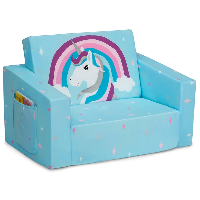 Delta Children Blue Unicorn Cozee Flip Out 2-in-1 Convertible Chair to Lounger