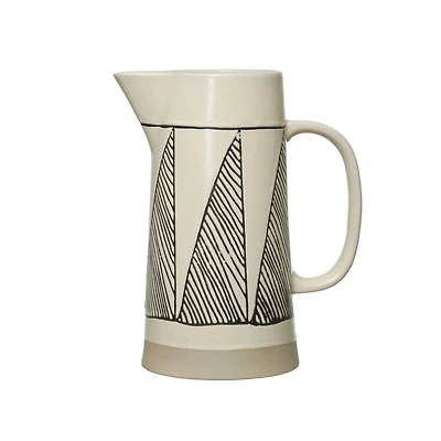Hello Honey® 9" Embossed Modern Black & White Stoneware Water Pitcher